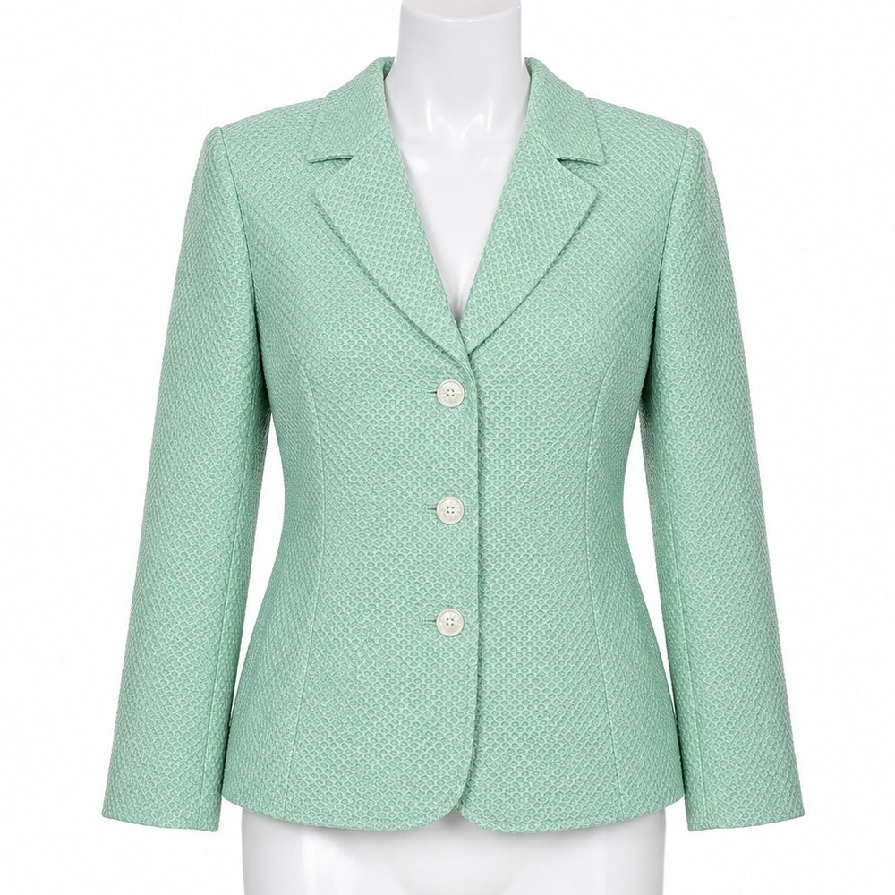 Bob Mackie Studio Blazer Women 8 Pistachio Green Textured Vintage Retro Polished